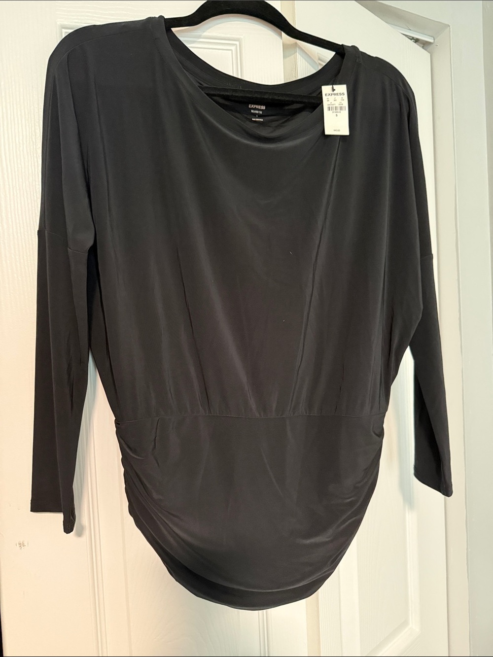 Express Black Draped Hem Long Sleeve Top